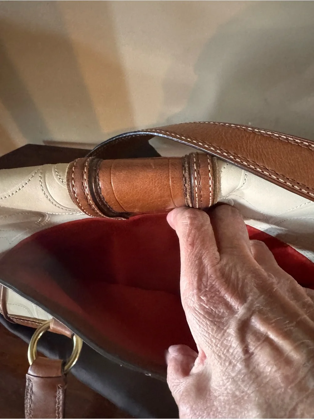 Coach Hampton Signature Embossed Leather Satchel -Cream with Saddle Brown Trim - Picture 7 of 16